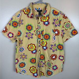 Forever 21 Mens Button Up Shirt Retro Floral Medium Multicolor Summer Casual